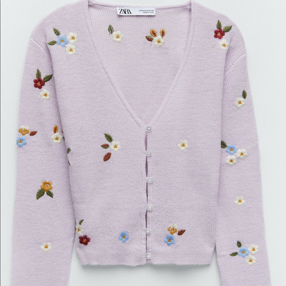 Zara Floral Embroidered Knit Cardigan